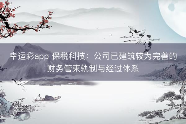 幸运彩app 保税科技：公司已建筑较为完善的财务管束轨制与经过体系
