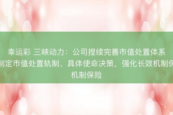 幸运彩 三峡动力：公司捏续完善市值处置体系，制定市值处置轨制、具体使命决策，强化长效机制保险