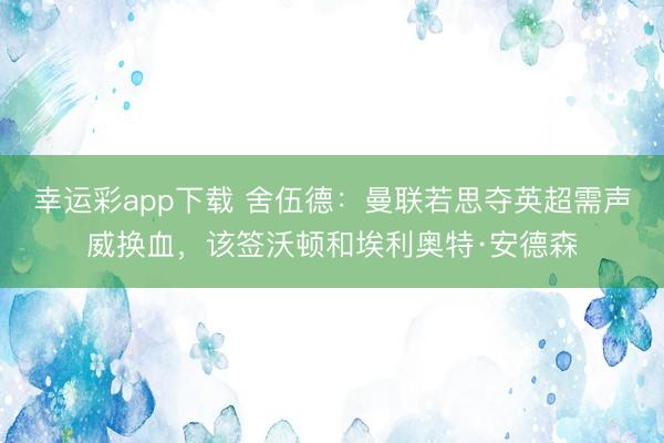 幸运彩app下载 舍伍德：曼联若思夺英超需声威换血，该签沃顿和埃利奥特·安德森