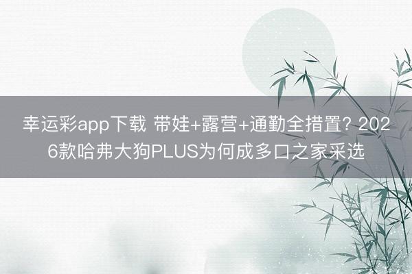 幸运彩app下载 带娃+露营+通勤全措置? 2026款哈弗大狗PLUS为何成多口之家采选