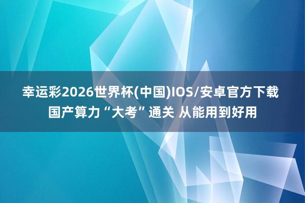 幸运彩2026世界杯(中国)IOS/安卓官方下载 国产算力“大考”通关 从能用到好用