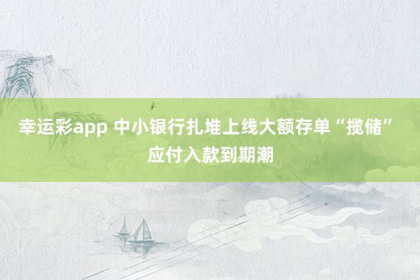幸运彩app 中小银行扎堆上线大额存单“揽储” 应付入款到期潮