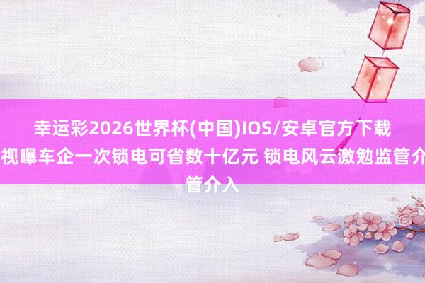幸运彩2026世界杯(中国)IOS/安卓官方下载 央视曝车企一次锁电可省数十亿元 锁电风云激勉监管介入